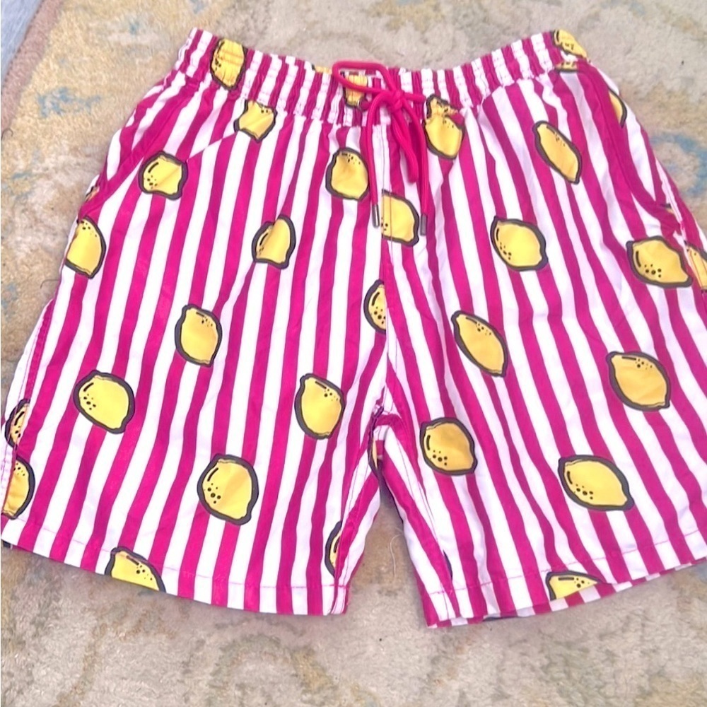 🍋🍋Mr. Swim,Lemon Stripes Magenta Swim Trunks Men's, Awesome!